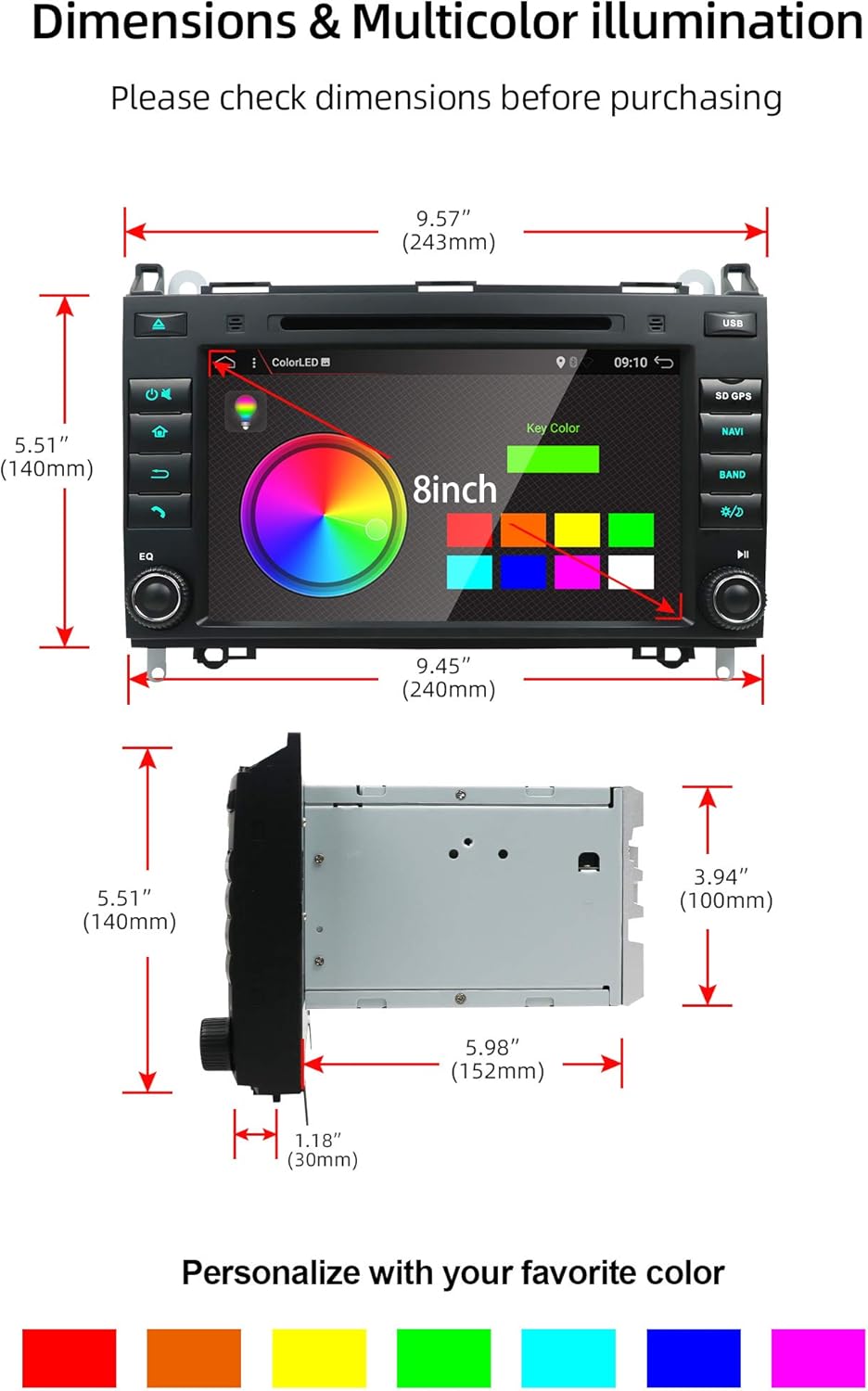 Android 10 Autoradio passt für Mercedes Benz Viano/Sprinter/W906 A-Class -Eingebautes Carplay/Androi