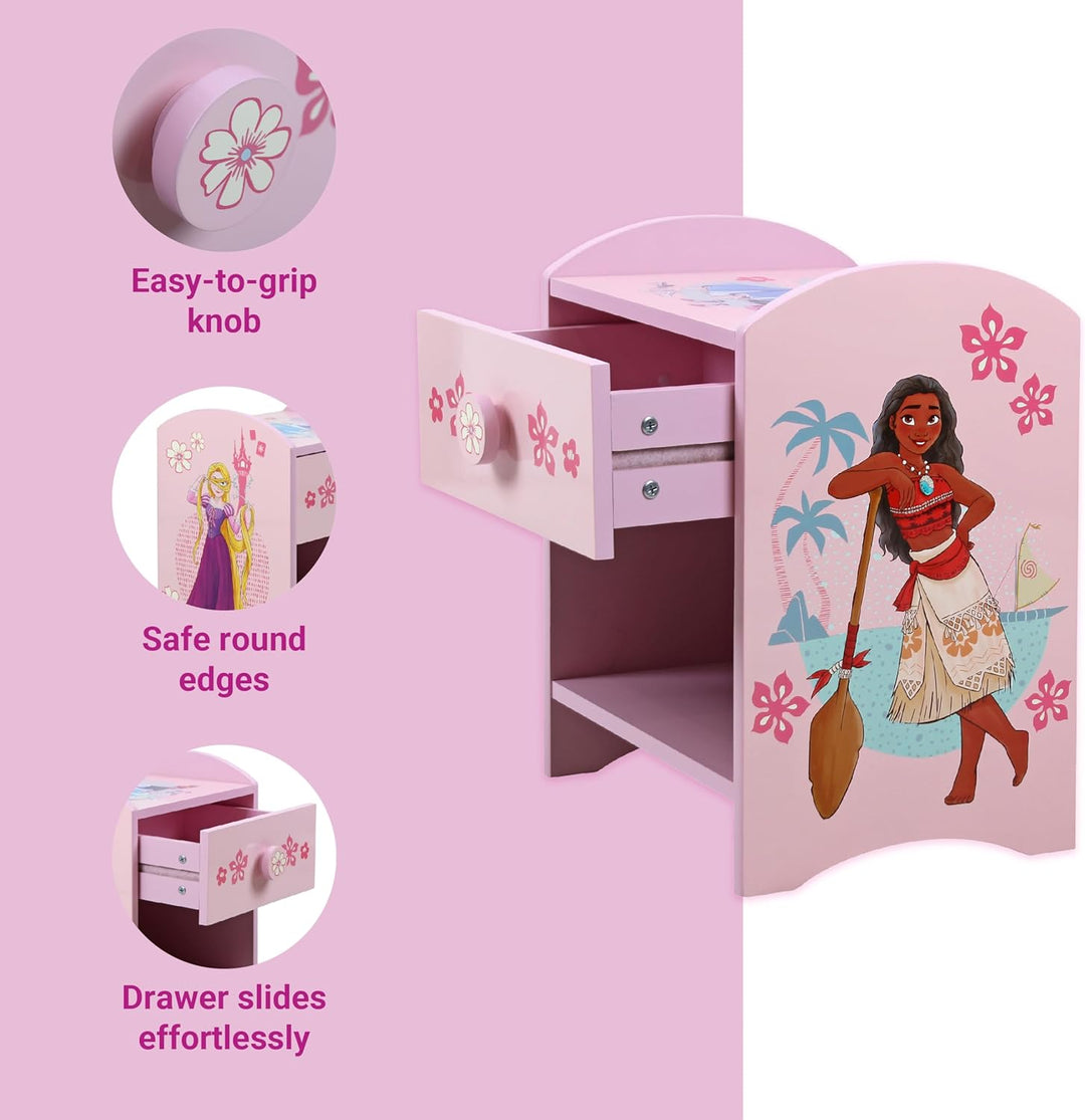 Disney Princess Kinder-Nachttisch, Holzwerkstoff Technisches Holz 15 mm MDF, Light Pink, S Princess