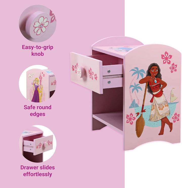 Disney Princess Kinder-Nachttisch, Holzwerkstoff Technisches Holz 15 mm MDF, Light Pink, S Princess