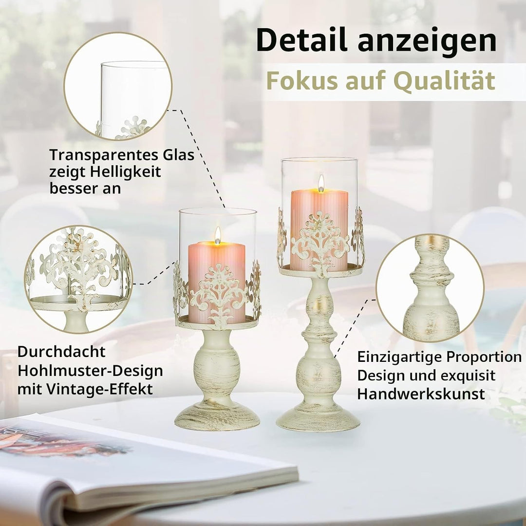 NUPTIO Kerzenständer Weiss Kerzenhalter Stumpenkerzen: 2 Stücke Gothic Deko Vintag Stumpenkerzenhalt