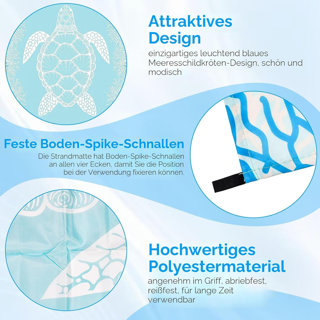 200X200cm Stranddecke Sandfrei Strandmatte Picknickdecke Sandfeste Sanddecke Sandmatte Strandtuch Pi