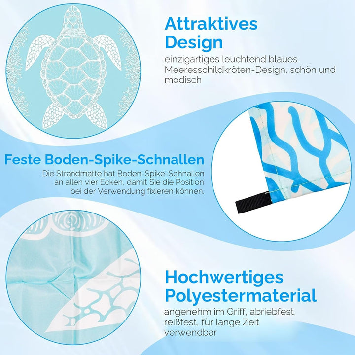 200X200cm Stranddecke Sandfrei Strandmatte Picknickdecke Sandfeste Sanddecke Sandmatte Strandtuch Pi