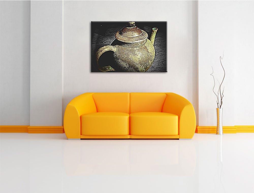 klassische alte Teekanne aus Keramik schwarz/weiss Deluxe Format: 100x70 cm auf Leinwand, XXL riesig