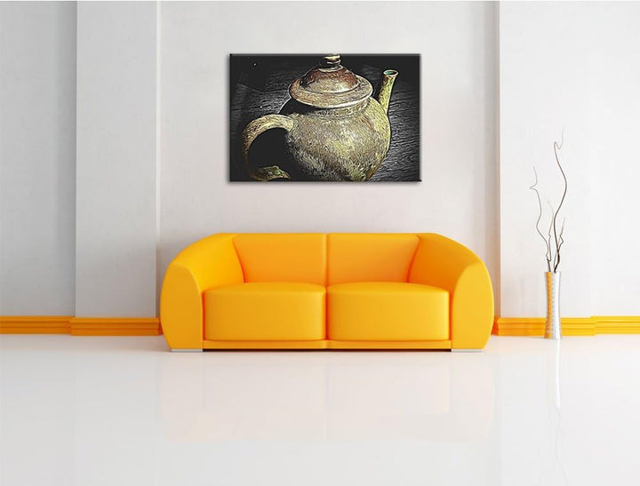 klassische alte Teekanne aus Keramik schwarz/weiss Deluxe Format: 100x70 cm auf Leinwand, XXL riesig