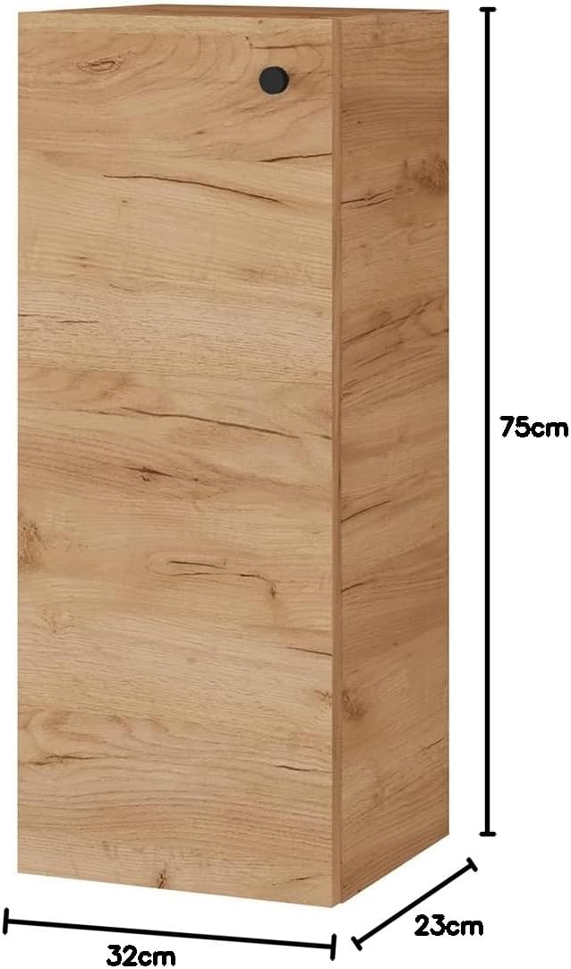 Planetmöbel Bad Midischrank in Gold Eiche 32cm, Hängeschrank für Badezimmer, Kleiner Badschrank für