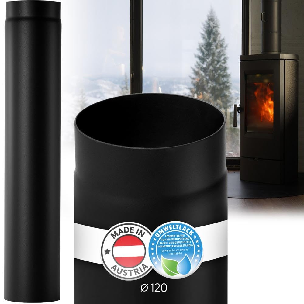 BERTRAMS Ofenrohr 120mm Ø 100 cm Schwarz | Stahlrohr mit 95cm Einbaulänge | Feuerrohr Stahlblech 2mm