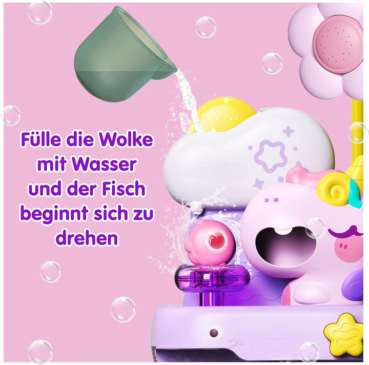 Schaum-Einhorn mit Babydusche, Badespielzeug mit Seifenblasen, Badewannenspielzeug, Baby Wasserspiel