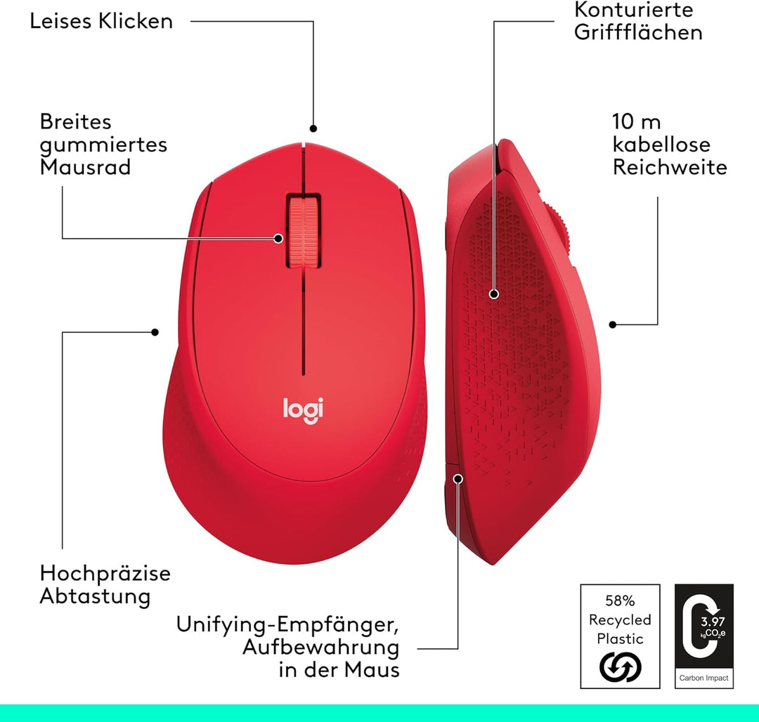Logitech M330 SILENT PLUS Kabellose Maus, 2,4 GHz mit USB-Nano-Empfänger, 1000 DPI Optical Tracking,
