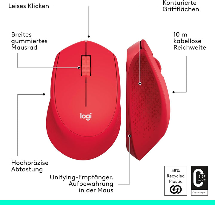 Logitech M330 SILENT PLUS Kabellose Maus, 2,4 GHz mit USB-Nano-Empfänger, 1000 DPI Optical Tracking,