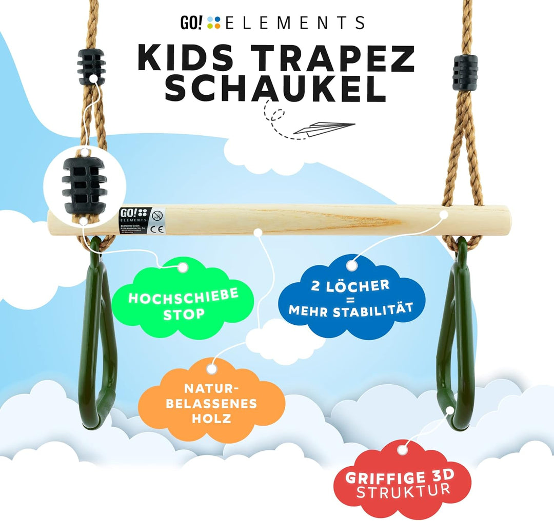 GO!elements Trapez Schaukel Garten - Kinderschaukel Outdoor Indoor - Schaukelsitz Schaukelbrett Bret