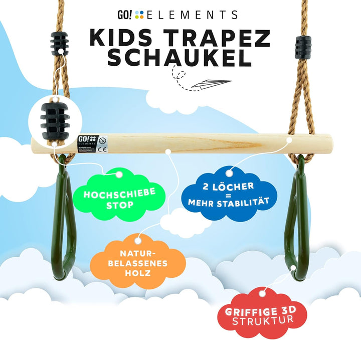 GO!elements Trapez Schaukel Garten - Kinderschaukel Outdoor Indoor - Schaukelsitz Schaukelbrett Bret