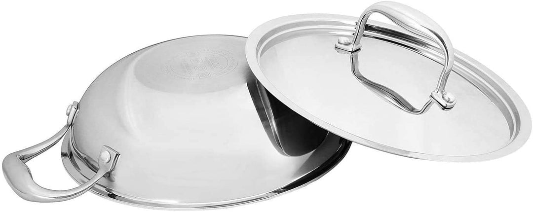 Vinod 3-lagiger antihaftbeschichteter Induktionsherd Wok mit Deckel - Rührpfanne aus Edelstahl Kadai