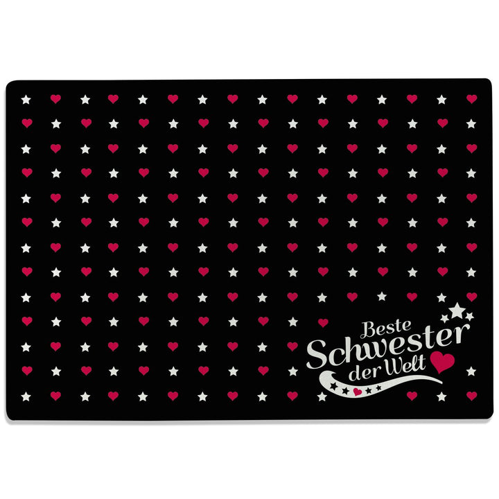 Glasschneidebrett mit Schriftzug „Beste Schwester der Welt“ - Design wählbar - Glasschneideplatte, S
