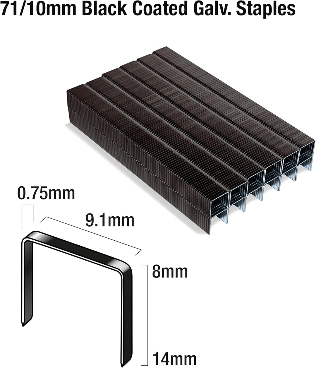 Tacwise 0373 Polsterklammern Typ 71/10 mm, verzinkt, schwarz, Schwarz, 20.000 Stück