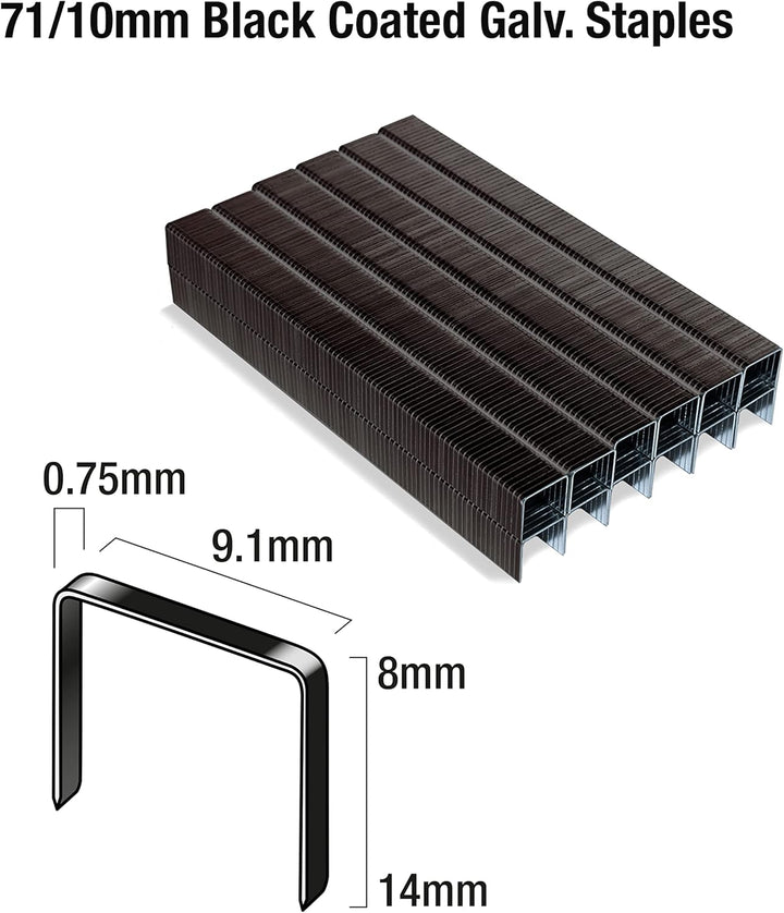 Tacwise 0373 Polsterklammern Typ 71/10 mm, verzinkt, schwarz, Schwarz, 20.000 Stück