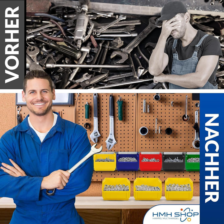 HMH 15x Stapelboxen Grösse L Werkstatt Garage Keller Sichtlagerboxen 335x209x152mm Lagerboxen BLAU S