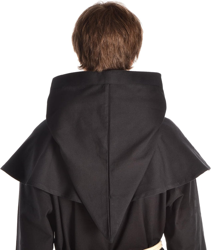 HEMAD Herren Mittelalter Kutte Halzebier (Set Kapuze, Strick, Cotte) S-XXXL Baumwolle L-XL Schwarz,