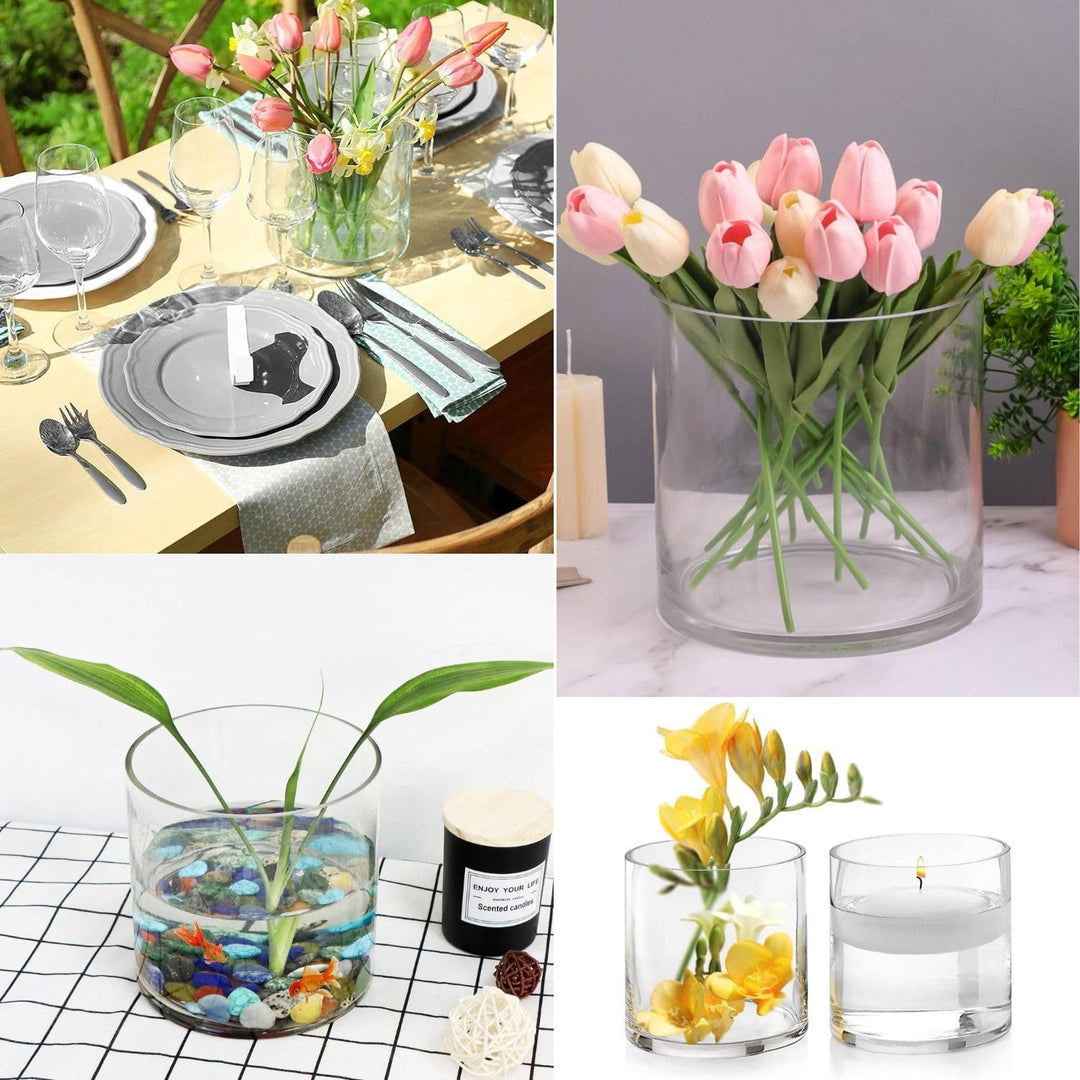 TSKDKIT Glas Blumenvase Modern Zylinder Vase, Handgemacht Kristall Vasen 15cmx15cm Kerzenhalter Glas