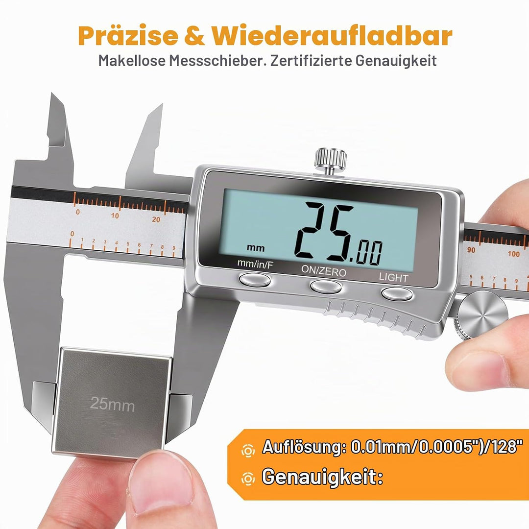 Wiederaufladbarer Digital-Messschieber von HARDELL (0-150mm) - Mit Akku, LCD-Backlight &amp; Edelstahl-K