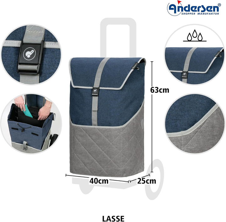 Andersen Einkaufstrolley Ersatztasche - 59 Liter - Seiten- & Fronttasche - extra Innenfach - wassera