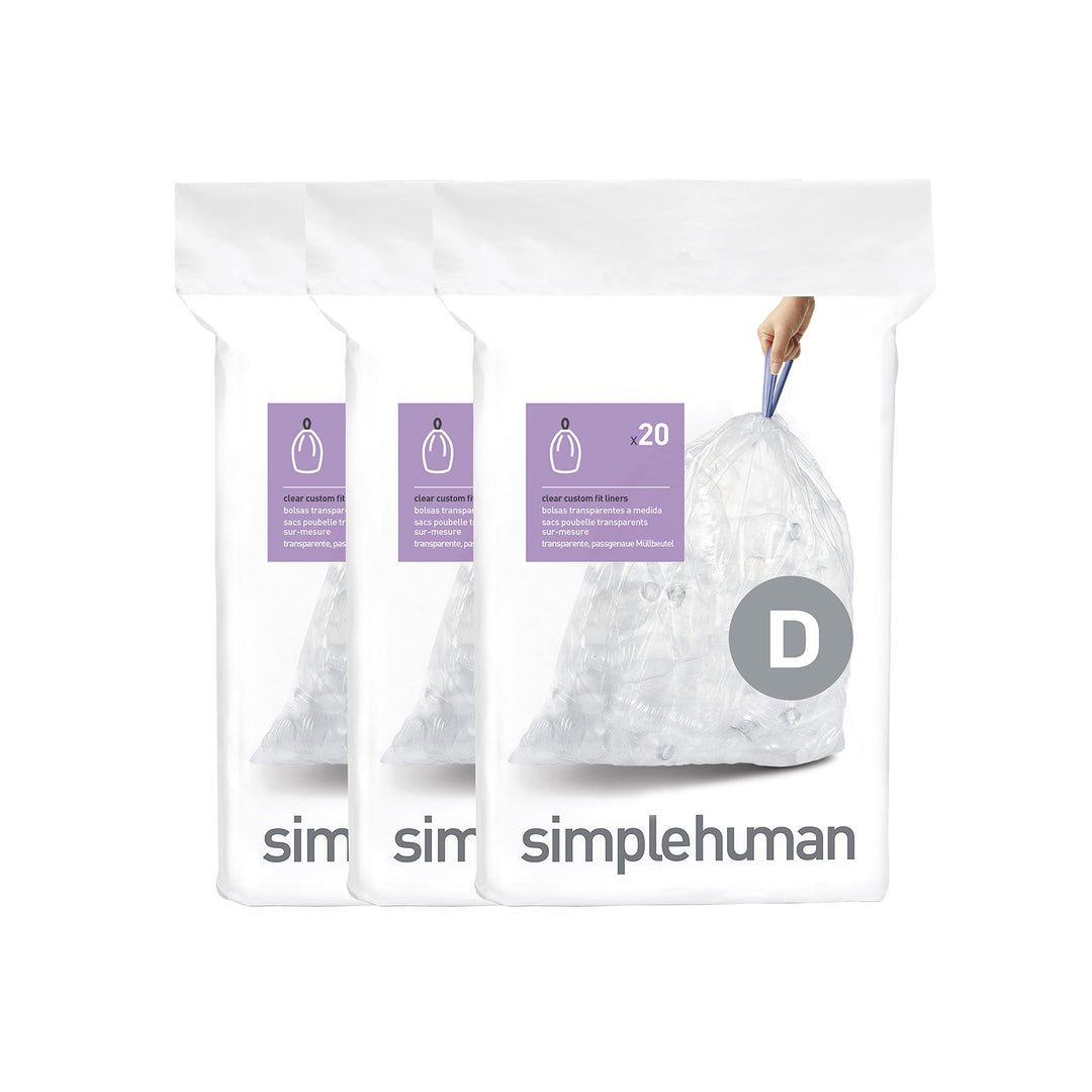 simplehuman CW0278 Code D passgenaue Müllbeutel, 20 Liter, 3 x Packung mit 20 (60 Stück), durchsicht