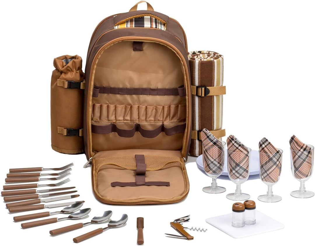 apollo walker 2 Person Picknick Rucksack Hamper Kühltasche mit Geschirr Set & Decke, Braun-4