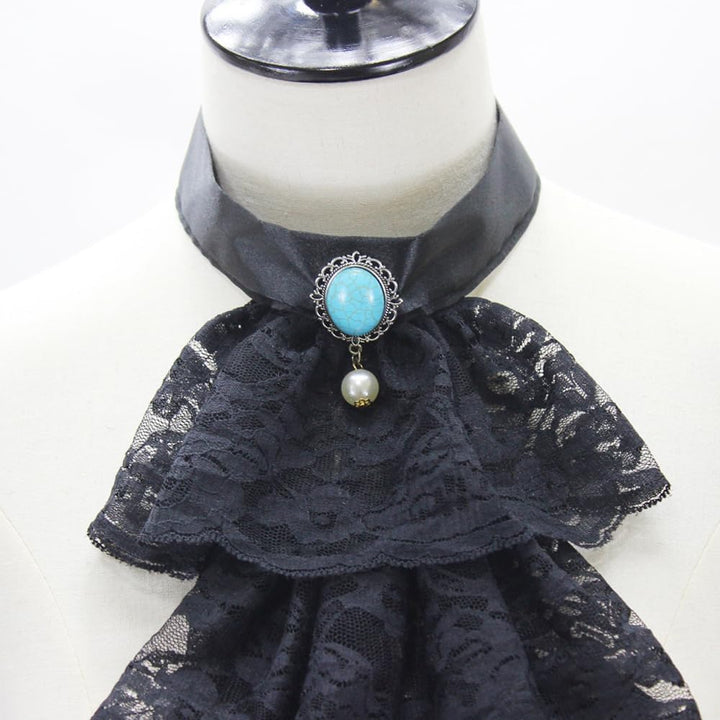 Elegtiskas Detachable Dickey Collar Victorian Lace Jabot Neck Ruff Collar Fake Collar S-M 245black,