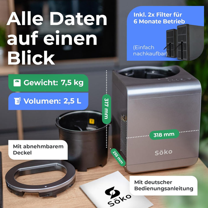 Elektrischer Komposter [2X Aktivkohle-Filter] Elektro-Schnellkomposter - Revolutionäre Kompost-Lösun