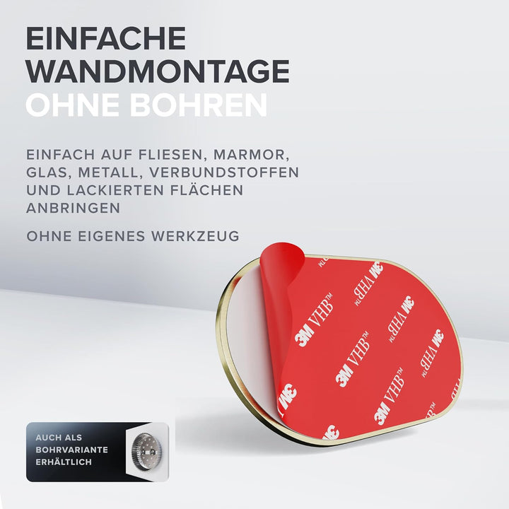 Haartrocknerhalter Godalen | Edelstahl | Gold | mit Wandmontage ohne Bohren | mit Fönpolsterung | zu