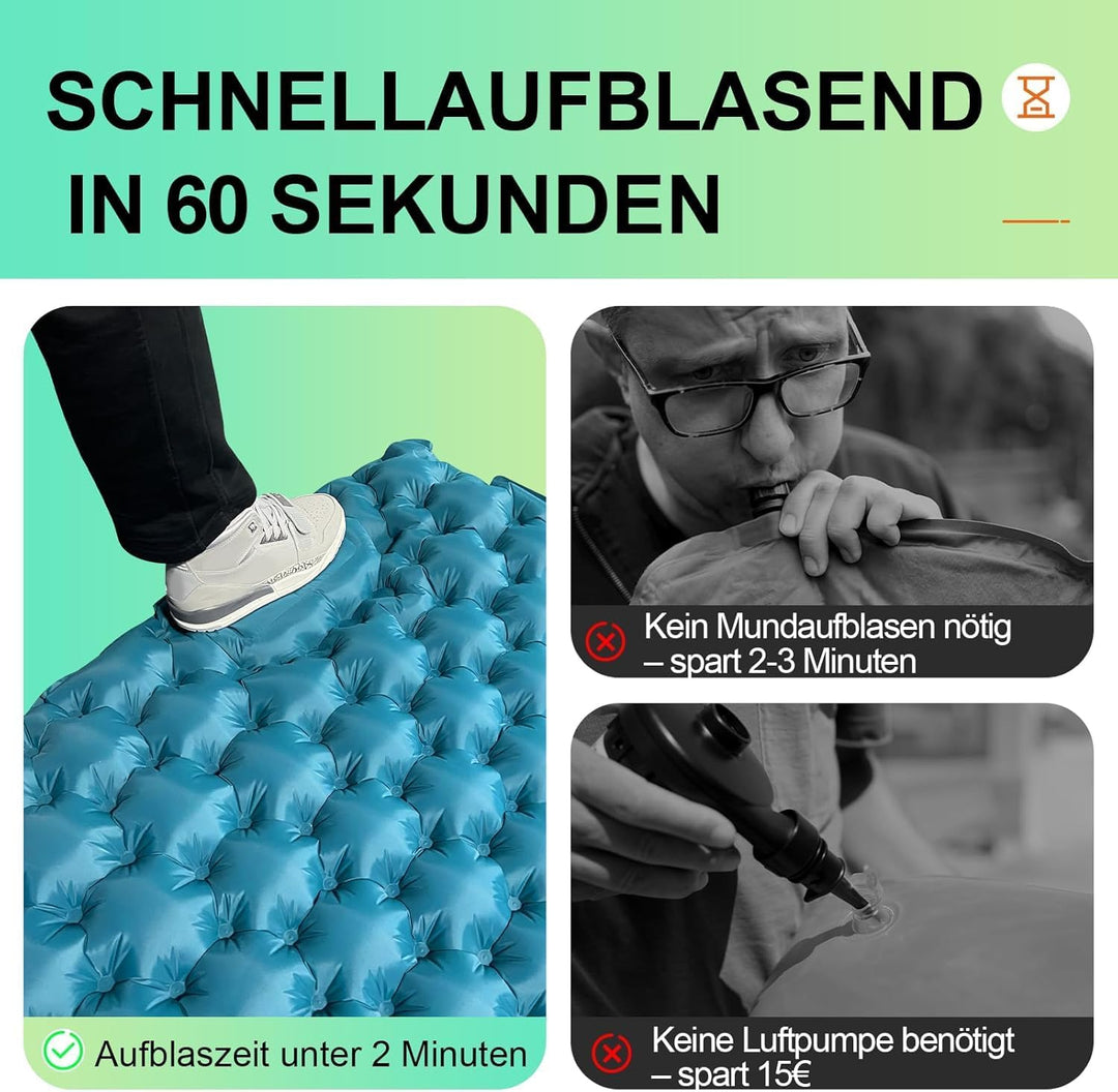 Luftmatratze Camping Ultraleichte Isomatte Camping mit Fusspresse Pumpe, Aufblasbare Matratze für Ou