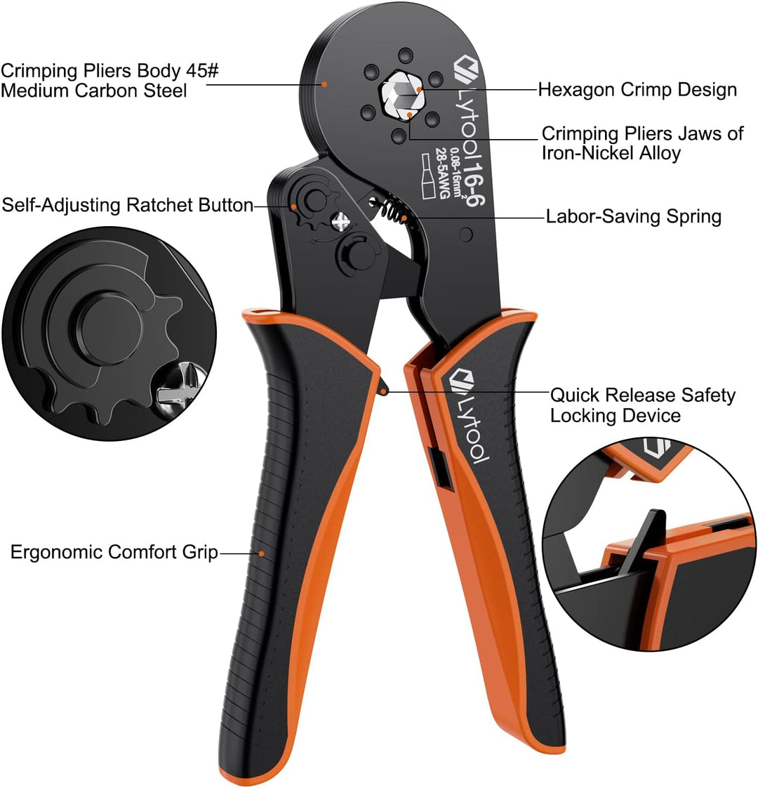 Crimpzange 0,08-16 mm², Lytool Aderendhülsenzange Sechskantige Presszange 16-6 Krimperzange Crimping