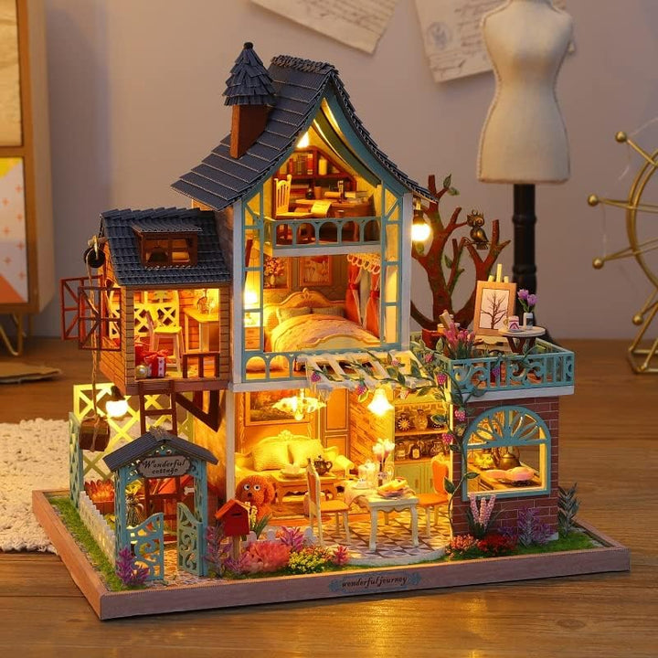 Cuteefun DIY Puppenhaus Miniatur Haus zum Selber Bauen für Erwachsene, Miniatur Puppenhaus Kit mit M