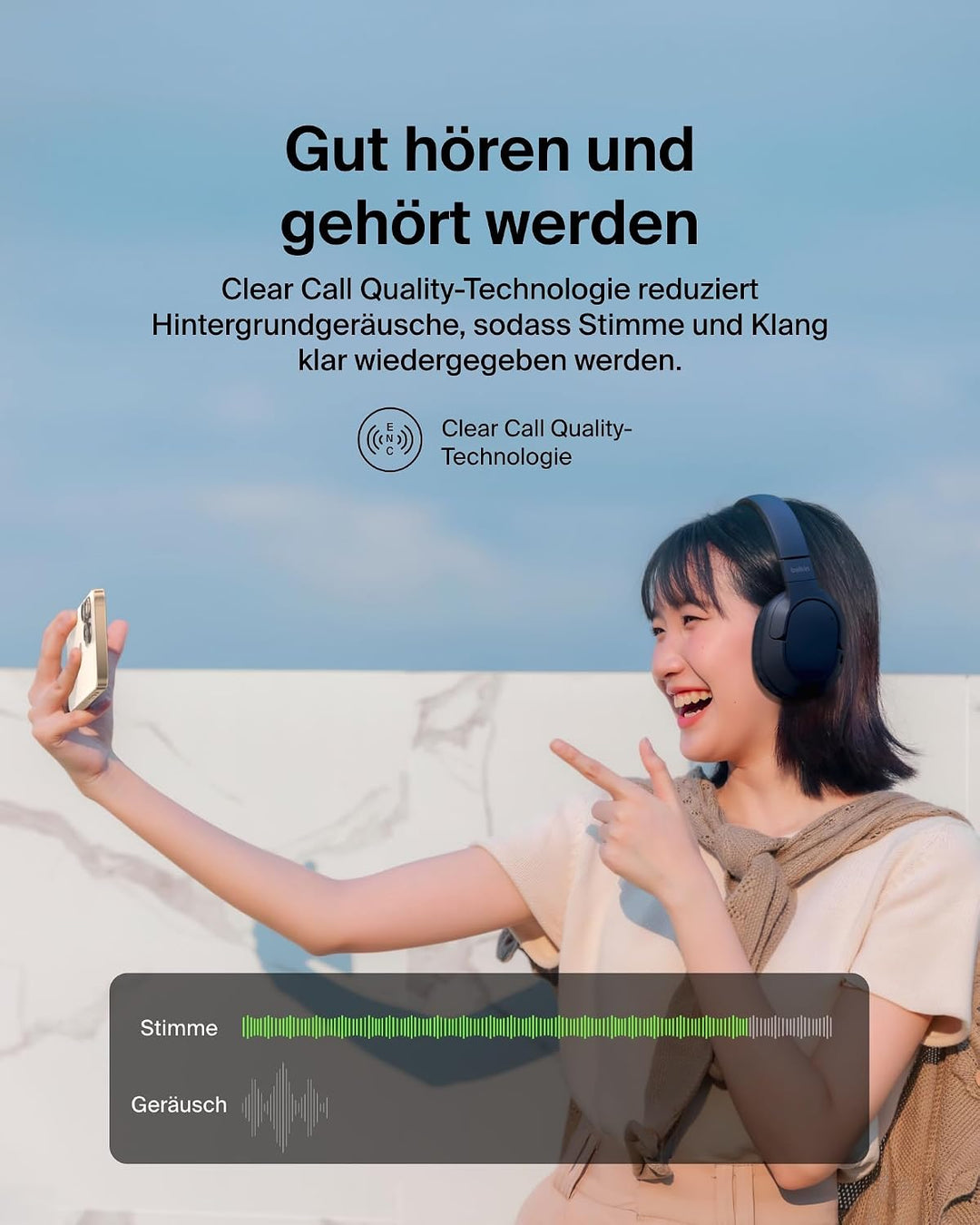 Belkin SoundForm Surround Kopfhörer Kabellos Bluetooth, Over-Ear Environmental Noise Cancelling Kopf
