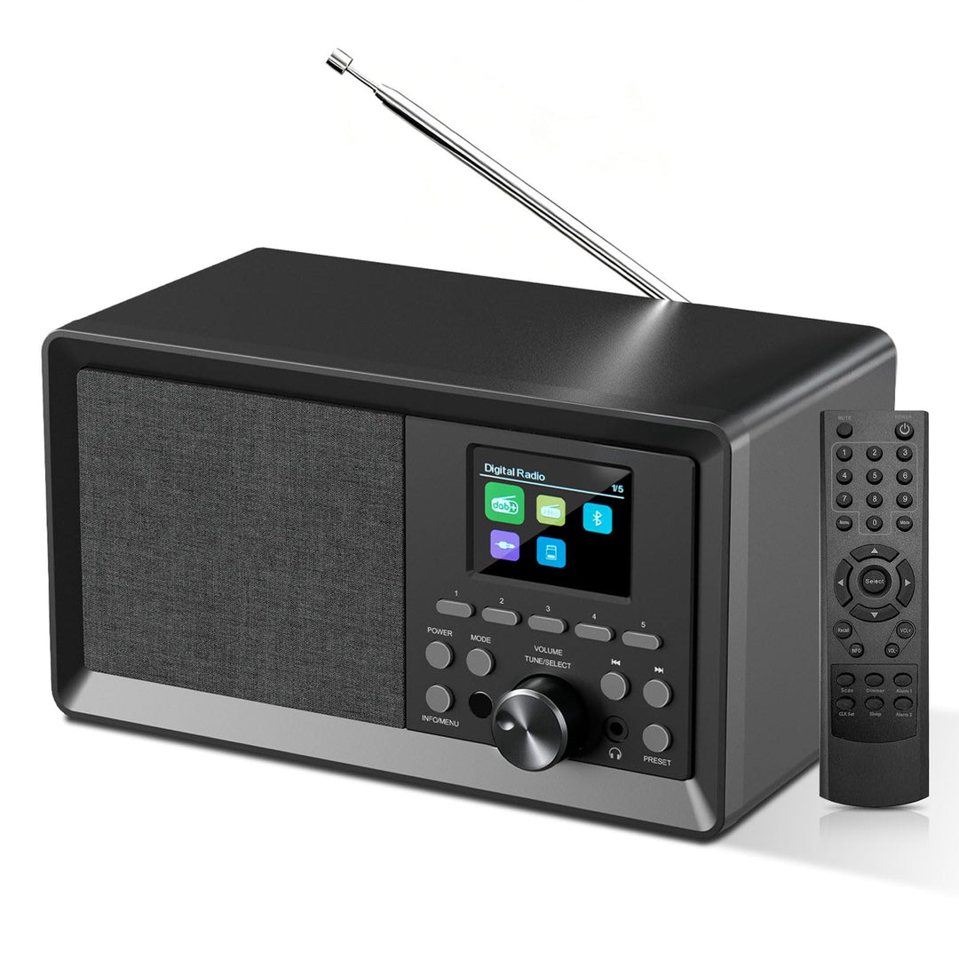 DAB Radio mit Fernbedienung, Küchenradio (DAB+, DAB Plus, FM, Bluetooth, Kopfhöreranschluss, Weckfun