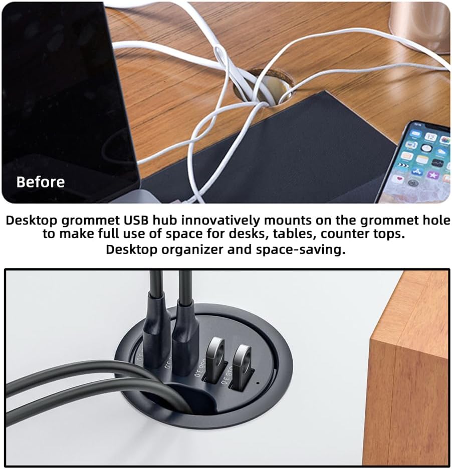 USB 3.0 Hub 4 Port USB 60 mm Tischtülle Splitter Dockstation Schnittstelle für Desktop PC Schreibtis