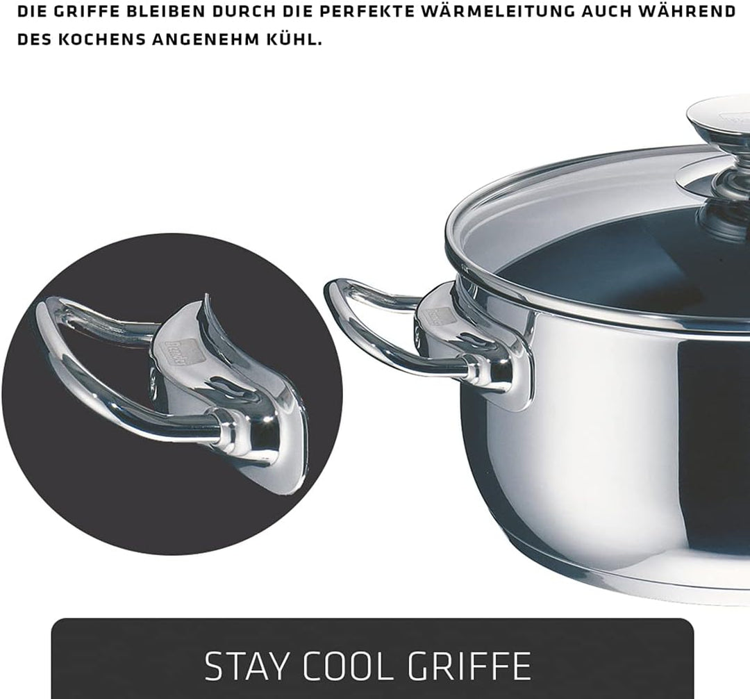 Berndes Kochtopfset, 4-teilig, Kochtopf aus Edelstahl, antihaftbeschichtet, induktionsgeeignet, Topf