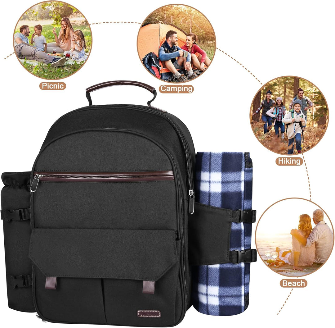 Sunflora Picknick Rucksack Set 2 Personen mit Isoliertem Kühlung und Decke, Picknickkorb 2 Personen