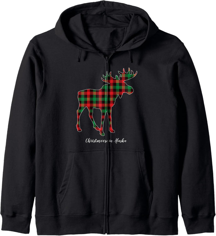 "Christmoose In Alaska" Elch-Büffelrot & grün kariert Kapuzenjacke