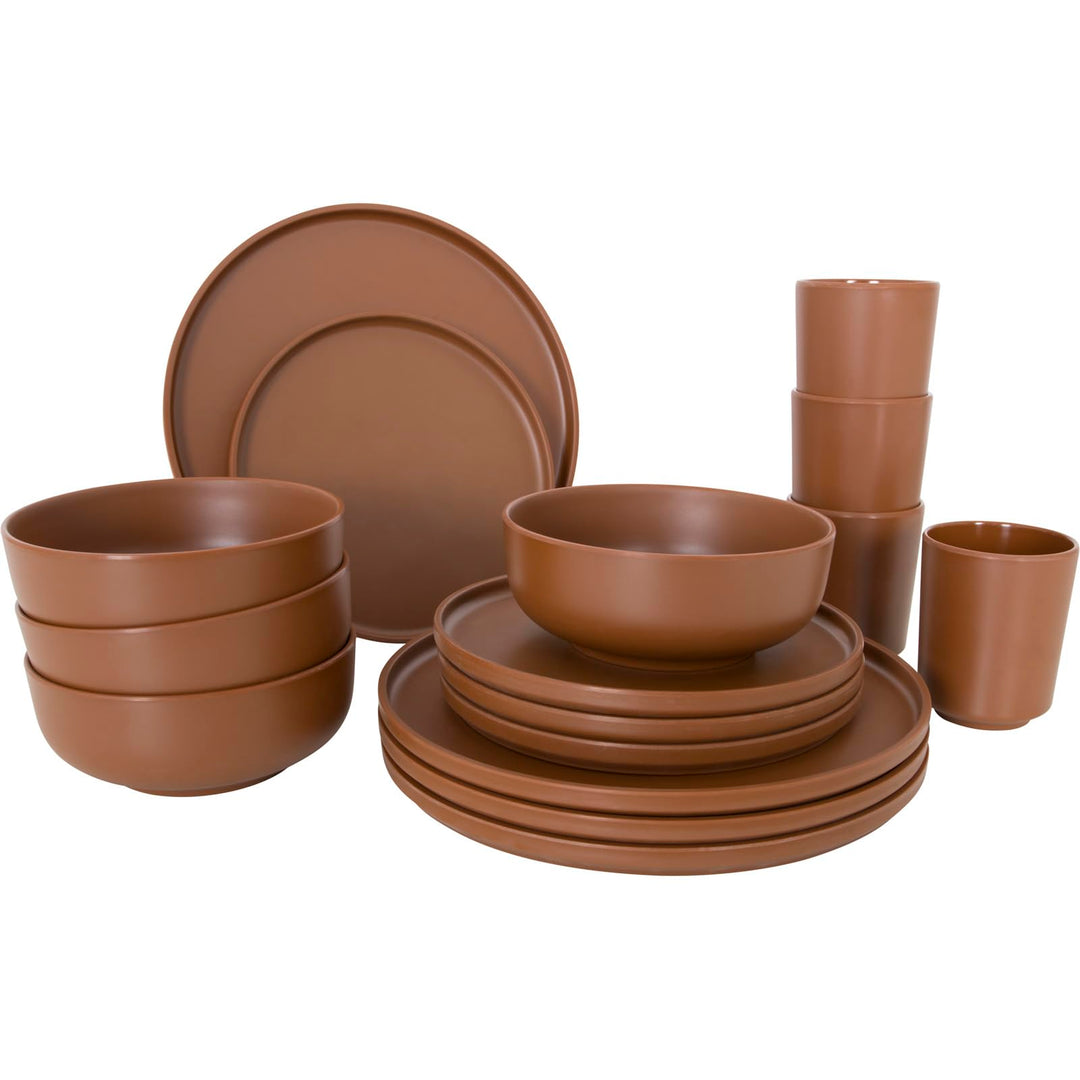Bo-Camp Melamin Campinggeschirr Set Patom Reise Essgeschirr Teller Becher 16tlg Braun, Braun