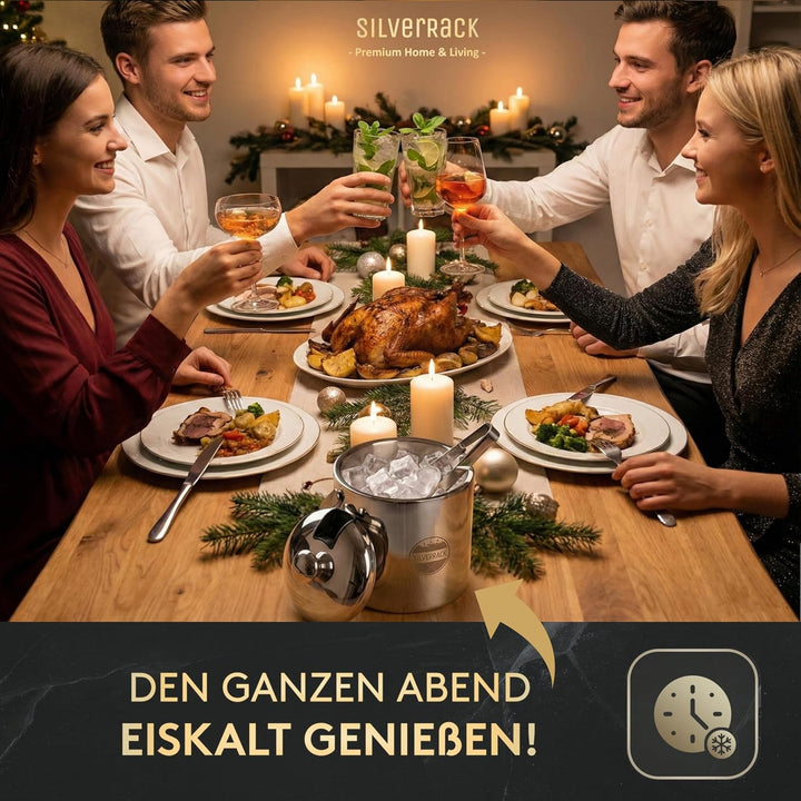 SilverRack Edelstahl Eiswürfelbehälter mit Deckel u. Zange [1,3l] - Eisbehälter für Eiswürfel perfek