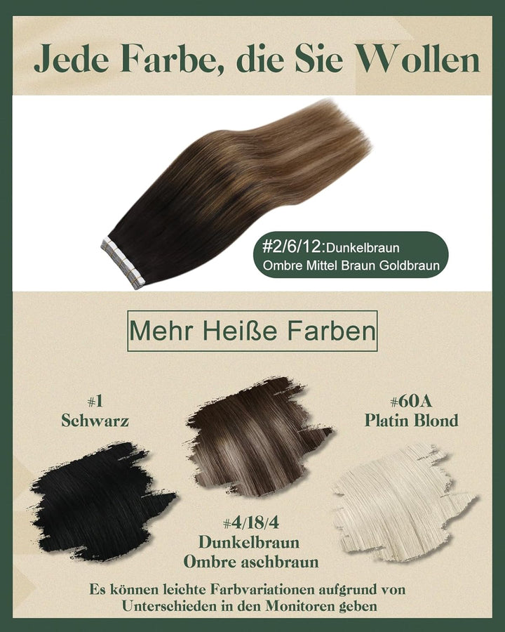 Ugeat 35cm Tape Extensions Echthaar Unsichtbar Hair Extensions Tape Echthaar 2.5g/Stücke*20Stücke Re
