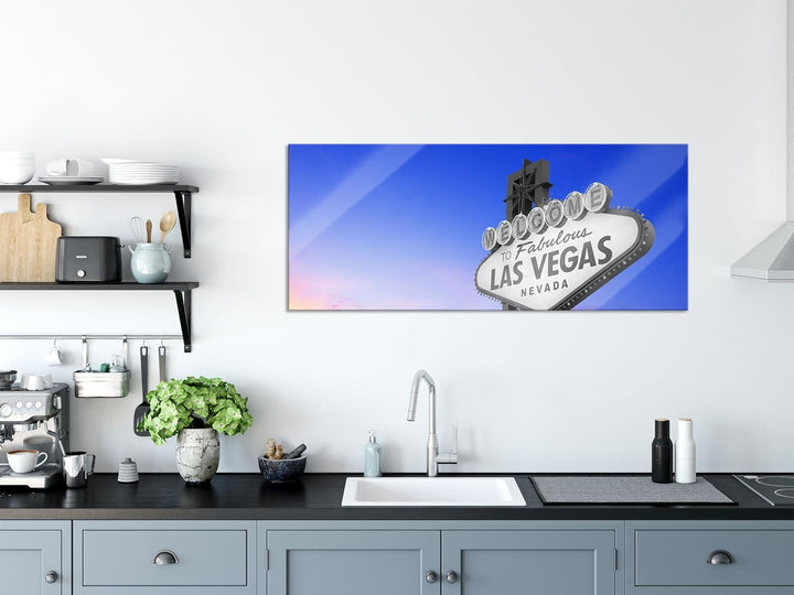 Pixxprint Glasbild Panorama, Wandbild aus Echtglas, tolles Las Vegas Schild, 100x40 cm, inkl. Aufhän