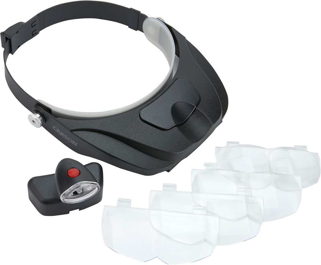 Carson MagniVisor Deluxe Komfort Kopflupe mit abnehmbarer LED Lampe und Wechsellinsen (CP-60) MagniV
