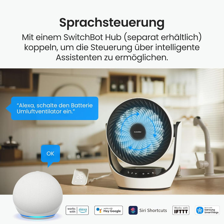 SwitchBot USB Tischventilator, leistungsstarker 24 dB leiser Batterie-Umluftventilator, Kompatibel m