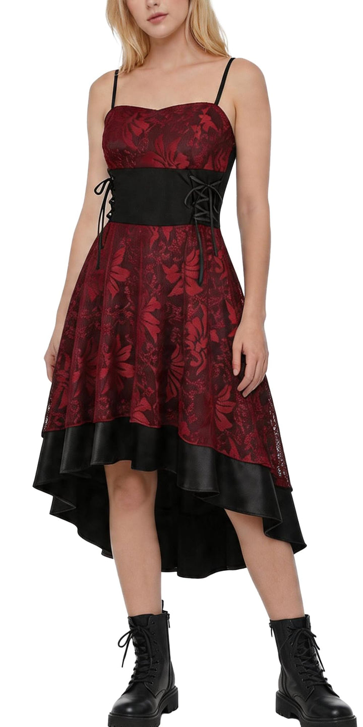 Gothic Kleid Damen Vintage A Line Swing Cocktail Gothic Halloween Cosplay Kostüm Minikleid Hexenklei