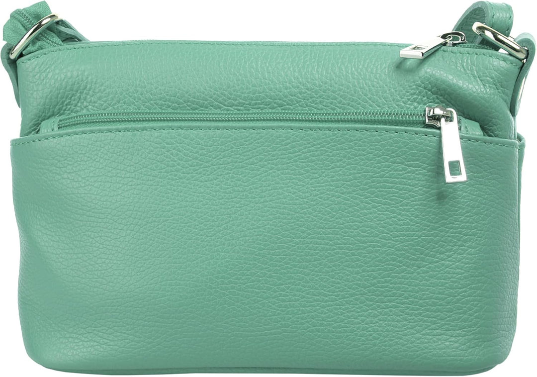 Umhängetasche Echt Leder Damen Made in Italy, Crossbody Bag, Messenger Bag mit Reissverschluss, Schu