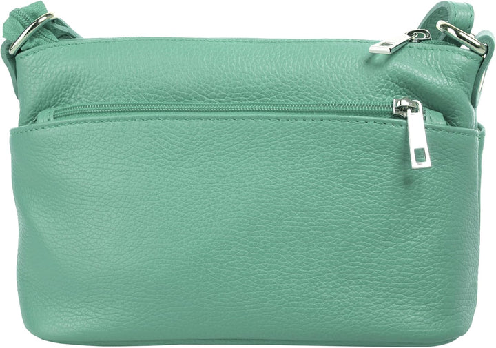 Umhängetasche Echt Leder Damen Made in Italy, Crossbody Bag, Messenger Bag mit Reissverschluss, Schu