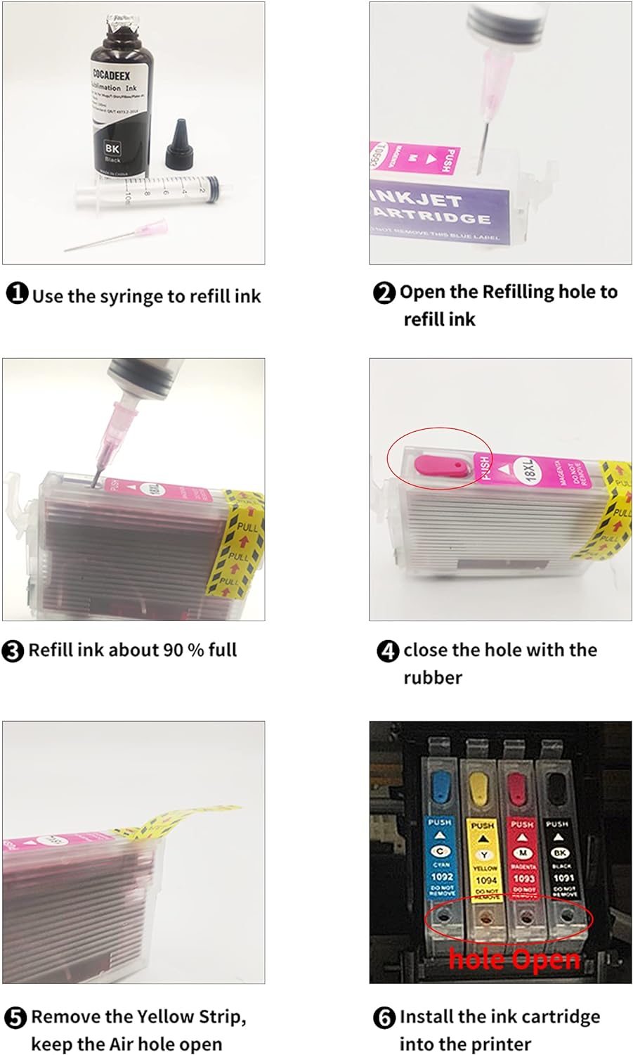 COCADEEX 604XL Ink Refill Kit Compatible with XP-2200 XP-2205 XP-3200 XP-3205 XP-4200 XP-4205 WF-293