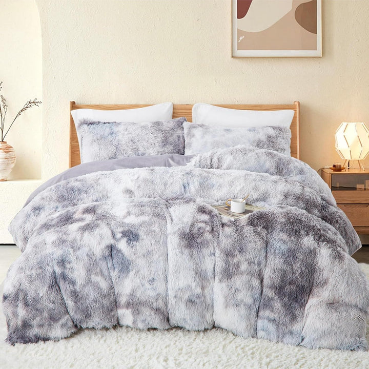 Freyamy Plüsch Bettwäsche 200x220cm Grau Langhaar Flauschig Warm Winterbettwäsche Flanell Samt Biber