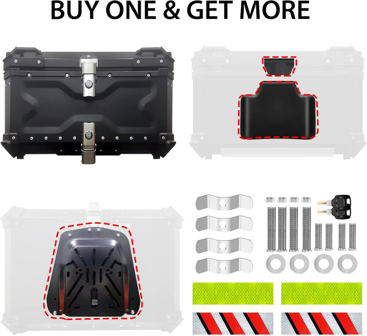 VOKKA Topcase Motorrad, 65L Aluminiumlegierung Topcase für Roller, Wasserdicht, Staubdicht und Diebs